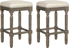 Ball And Cast Counter Height Stool 26&quot; H, Taupe Fabric, 2-Pack, Weathered Grey - £151.85 GBP