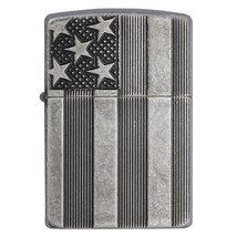 Zippo Windproof Lighter U.S. Flag Armor Case  Antique Slilver Plate Finish - $119.49