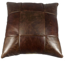 AMISH LEATHER QUILT PILLOW 15&quot; Handmade in 9 Patch Design Exquisite Look... - £80.10 GBP