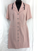 Vintage Danny &amp; Nicole Women Shirt Dress Retro Pink Polka Dot Neck Trim Size 14 - £26.46 GBP