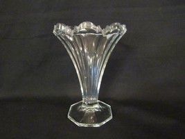EAPG Clear Pressed Glass Flared 6.5&quot; Celery Vase, Cut Rim and Octogon Foot - £9.10 GBP