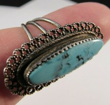 Estate Sale STERLING SILVER BEAU turquoise band ring 925 adjustable 5.6g - £29.13 GBP