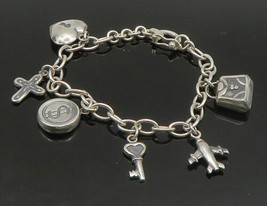 925 Sterling Silver - Vintage Assorted Charms Oval Link Chain Bracelet - BT9074 - £90.59 GBP