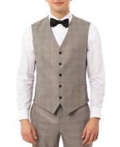 Tallia Men&#39;s Slim-Fit Plaid Tuxedo Vest Black/Cream-Size Medium - £23.58 GBP
