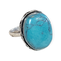 925 Sterling Silver Oval Turquoise Gemstone Statement Hammered Ring sz 7 - £13.72 GBP