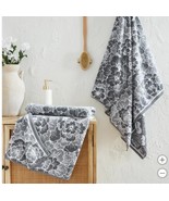 Trident Limited Bath Towels Gray Grey Floral 2-Pack 30&quot; X 58&quot; Cotton 600... - $58.39 CAD