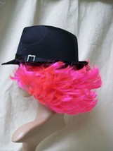 Sexy Black Fedora Hat w Hot Pink Feathered Flip Wig Hair 20s Mob Boss Burlesque - £19.65 GBP