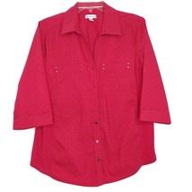 Croft &amp; Barrow Womens Size L Blouse Button Front V-Neck 3/4 Sleeve Red Polka Dot - £10.27 GBP