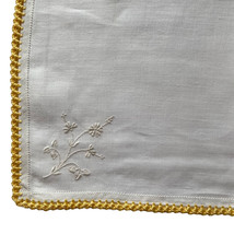 Handkerchief White Hankie Floral Flowers Embroidered 12x12.5” Yellow Border - $11.20