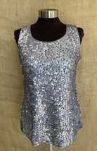 Chico&#39;s Gray Purple Blue Sparkle Sequin Tank Top All Over  Size 1 (8-10)... - £14.61 GBP