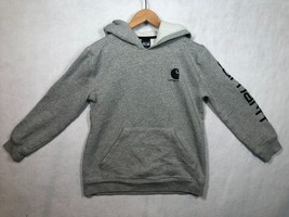 Carhartt Hooded Sweatshirt Gray Hoodie Pullover Logo Sleeve Youth Large ... - $323.49 MXN