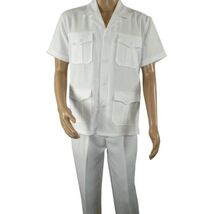 Men 2pc Stacy Adams leisure suit guayabera traditional matching Set 2201 White image 2