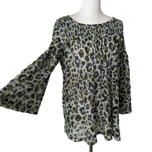 Primary image for LOGO by Lori Goldstein Animal Print Blouse Bell Sleeve Tunic Top Women Size S