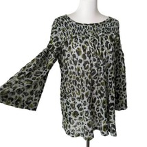 LOGO by Lori Goldstein Animal Print Blouse Bell Sleeve Tunic Top Women S... - $22.77