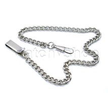 Silver Color Pocket Watch Chain for Men Albert Chain Fob Chain with Belt Clip 54 - £12.73 GBP