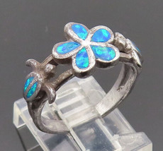 925 Silver - Vintage Fire Opal Flower &amp; Turtles Split Band Ring Sz 7 - RG27123 - $34.02