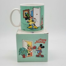 1987 Disney Mickey and Minnie Happy Birthday Coffee Mug Cup Applause Small Chip - £11.14 GBP