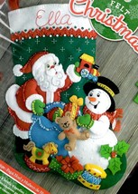 DIY Bucilla Santa &amp; Snowman Christmas Eve Bear Train Felt Stocking Kit 8... - £29.42 GBP