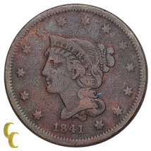 1841 Tressé Cheveux Grand Cents 1C Penny (Fin F + État) - $119.53 CAD