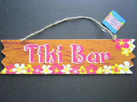 Tiki Bar Tropical LUAU Bright Pink Colorful Wood Color SignW/Luau Flowers NEW - £3.87 GBP