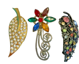 Brooch 3 Costume Jewelry Pins Rhinestones Pendants Unmarked Vintage - £18.62 GBP