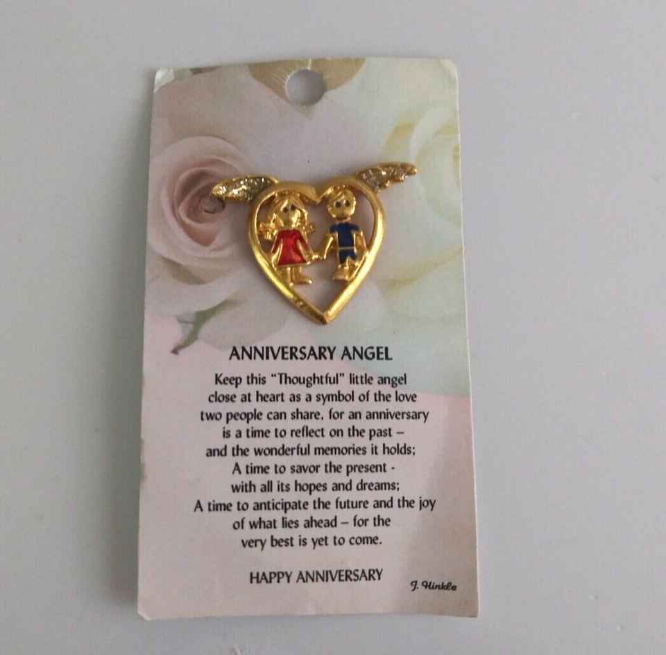 Anniversary Angel Colorful Gold Tone Lapel Hat Pin On Cardboard - $8.42