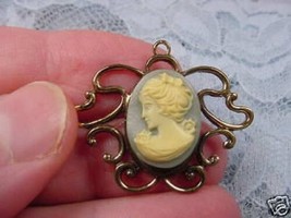 (CT3-6) dainty TINY LADY bow in hair GRAY + Ivory oval CAMEO Pin Brooch jewelry - £22.00 GBP