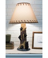 Rustic Black Bear Cubs Peekaboo Climbers by A Tree Table Lamp Statue Wit... - $130.38 CAD