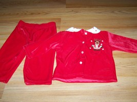 Size 6-9 Months Holiday Outfit Red Velour Top &amp; Pants Rudolph Reindeer C... - £12.59 GBP