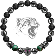 Black Panther Natural Stone Anxiety Bracelet Healing Crystals, Magnetic - £21.44 GBP