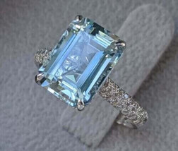 2Ct Emerald Cut CZ Aquamarine Wedding Ring 14K White Gold Plated Sliver - £88.48 GBP