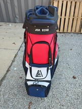 Ask Echo T-Lock 14 Divider Golf Cart Bag Re/White/Blue w Raincover - $166.25