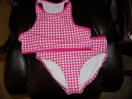 Lands&#39; End Pink Plaid Print 2-Pc. Bikini Set Size 16 Girl&#39;s Nwot - £20.24 GBP