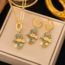 Fashion Four-leaf Clover Stainless Steel Earrings Necklace Set For Women Lucky T - £19.14 GBP+
