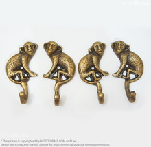 2 Pairs of 2.83&quot; Solid Brass Retro Forest Monkey Hooks Vintage Animal Wa... - $32.00