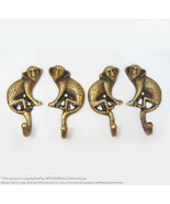 2 Pairs of 2.83&quot; Solid Brass Retro Forest Monkey Hooks Vintage Animal Wa... - $30.00