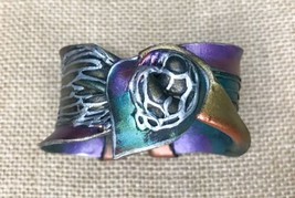 Handmade Jewel Tones Pliable Cuff Bracelet For Small Wrist Steampunk Goth - £17.46 GBP