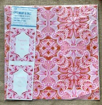 Vintage American Greetings Pink Orange Floral Medallion Print Gift Wrap And Tags - £7.91 GBP