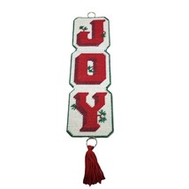Vtg Joy Christmas Cross Stitch Retro Holiday Wall Hanging Burgundy Herrs... - $15.20