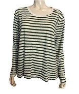 Madewell White and Green Striped Crew Neck Long Sleeve T Shirt Size 2X - $23.74
