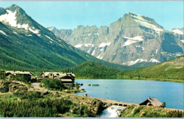 Glacier National Park Swiftcurrent Lake and Many Glacier Hotel Montana Postcard - £7.68 GBP