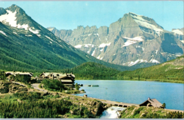 Glacier National Park Swiftcurrent Lake and Many Glacier Hotel Montana Postcard - £7.21 GBP