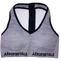 Sz Large Aeropostale Sports Bra Gray Black Trim Textured Padded Cups Rac... - $194.64 MXN