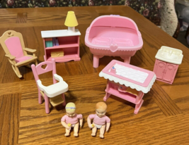 Fisher Price Playskool Loving Family Dollhouse Furniture Nursery twin babies Lot - £39.06 GBP