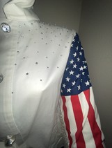 OOAK American Flag patriotic womens jacket w/ rhinestones+ beaded fringe... - £79.05 GBP