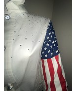 OOAK American Flag patriotic womens jacket w/ rhinestones+ beaded fringe... - €86,62 EUR