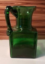 Dark Green Glass Jug Pitcher Applied Handle Square/Round Unique Rough Pontil - £15.92 GBP