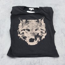 BP Shirt Womens XS Black Sleeveless Shoulder Pads Crew Neck Head Wolf Printed - $24.75