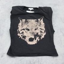 BP Shirt Womens XS Black Sleeveless Shoulder Pads Crew Neck Head Wolf Printed - £19.78 GBP