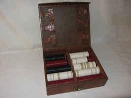 Vintage Set of Plastic Poker Chips w Faux Leather Alligator Case Box - £23.22 GBP